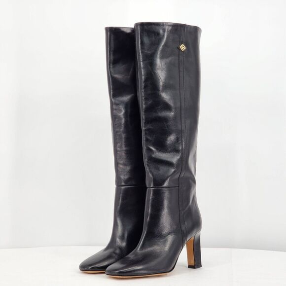 Sandro Jily Smooth Leather Black Tall Heeled Boots Size 37 EU NEW - Picture 3 of 11